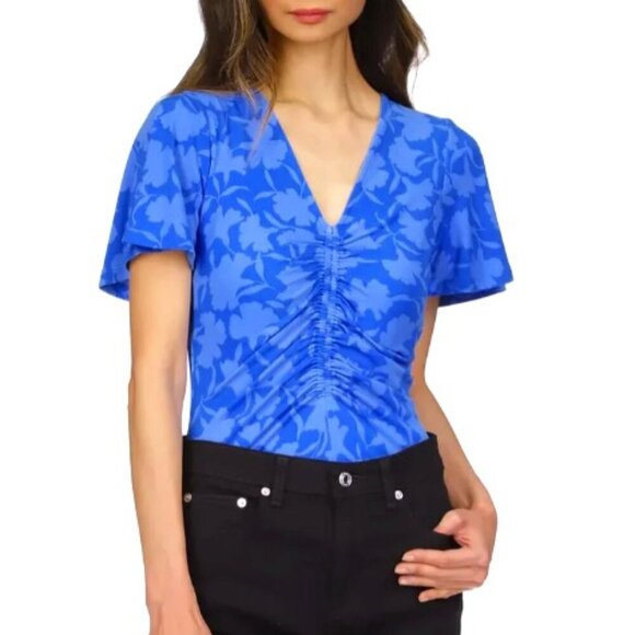 NEW Michael Kors Womens M Printed Ruched Flutter Grecian Blue - Picture 1 of 9